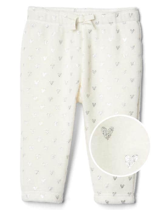 Gap Pro Fleece Glitter Hear Pants - Ivory Frost