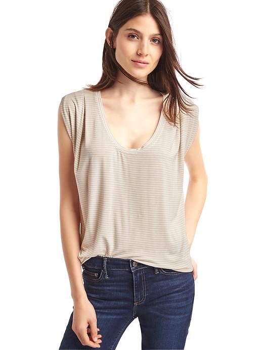 Gap Women Scoop Cap Sleeve Stripe Tee - Brown Stripe