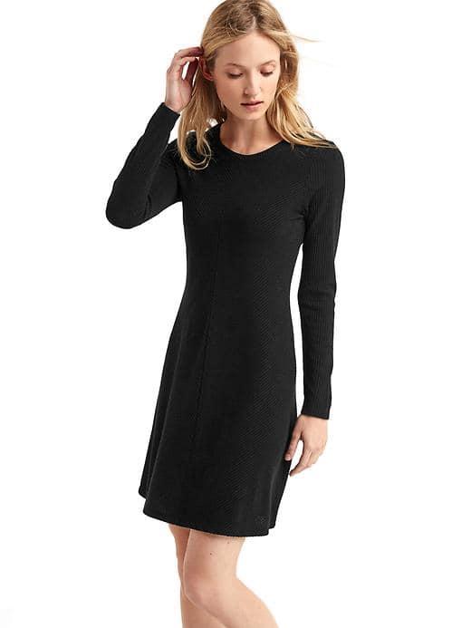 Gap Women Softspun Knit Long Sleeve Swing Dress - True Black