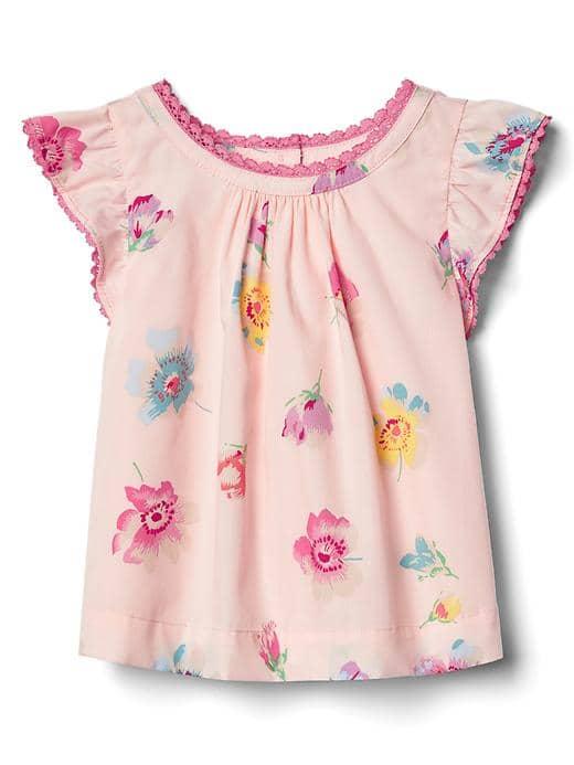 Gap Floral Flutter Top - Silk Powder