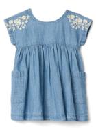 Gap Floral Embroidery Chambray Dress - Light Wash