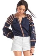 Gap Women Linen Cotton Embroidered Tassel Blouse - Dark Night