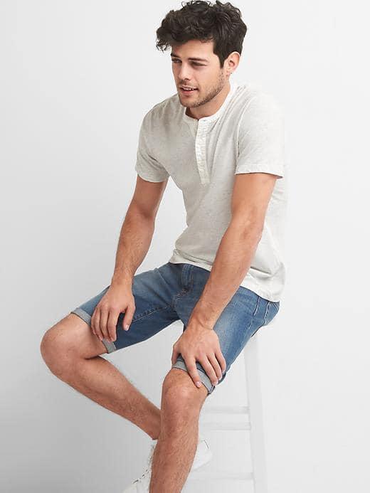 Gap Men Soft Short Sleeve Henley - Oatmeal Heather
