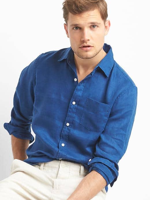Gap Men Linen Pocket Shirt - New Zephyr Blue