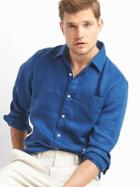 Gap Men Linen Pocket Shirt - New Zephyr Blue