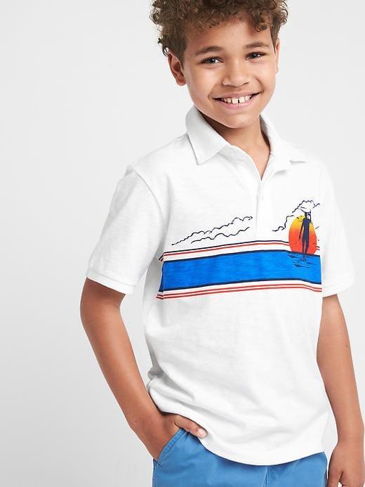 Gap Graphic Slub Polo - Optic White