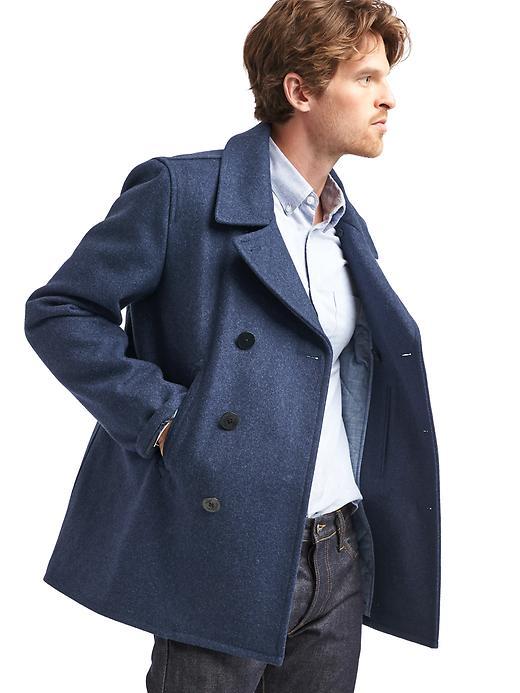 Gap Men Wool Peacoat - Navy Heather