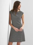 Gap Ponte Cap Sleeve Dress - Black & White Stripe