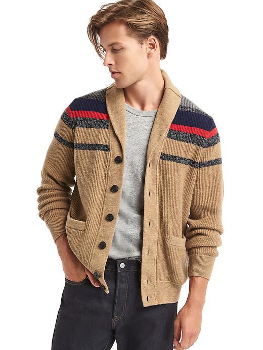 Gap Men Ribbed Shawl Collar Cardigan - Camel Stripe