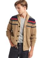 Gap Men Ribbed Shawl Collar Cardigan - Camel Stripe