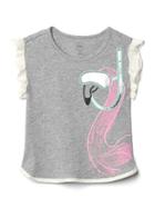 Gap Embellished Graphic Slub Flutter Tee - Grey Heather