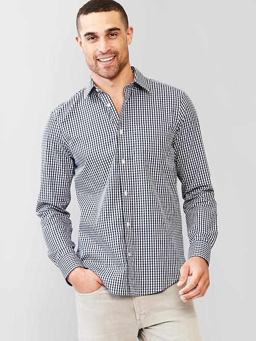 Gap Men Wrinkle Resistant Gingham Shirt - Comet Blue