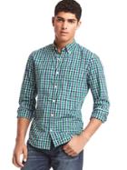 Gap Men True Wash Micro Windowpane Slim Fit Shirt - Going Green