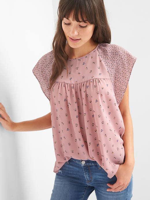 Gap Women Floral Flutter Top - Blush