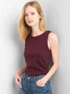 Gap Stripe Sleeveless Zip Shell Top - Burgundy Stripe