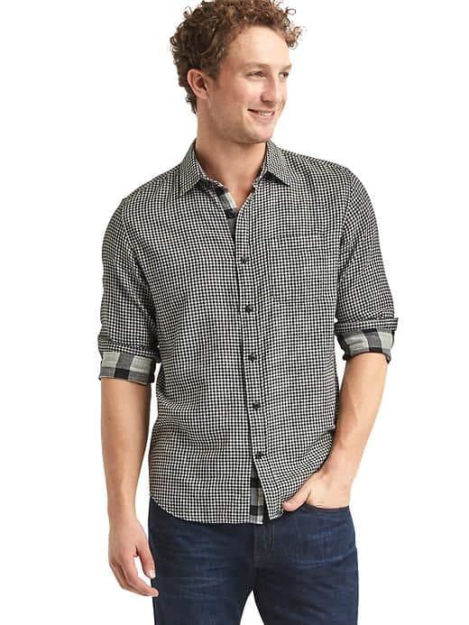 Gap Men Double Face Gingham Standard Fit Shirt - Solid Black