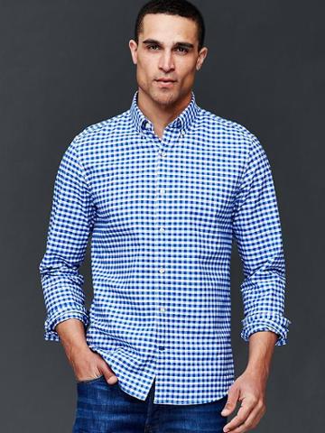 Gap Men Oxford Gingham Slim Fit Shirt - Blue Allure