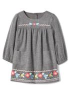 Gap Floral Embroidery Twill Dress - Grey Heather