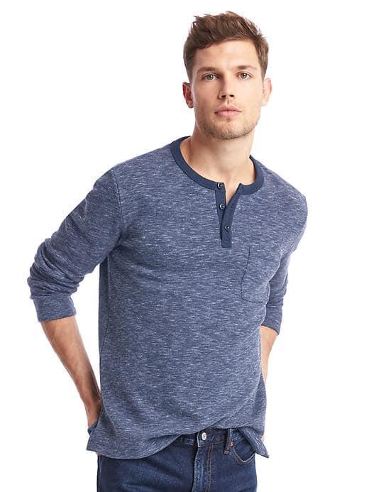 Gap Men Spacedye Long Sleeve Henley - Navy Heather