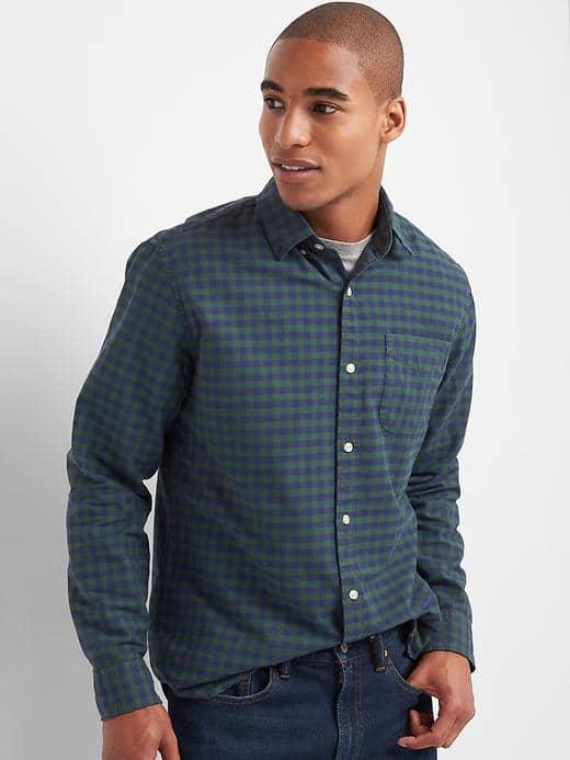 Gap Men Oxford Plaid Standard Fit Shirt - Cucumber Peel