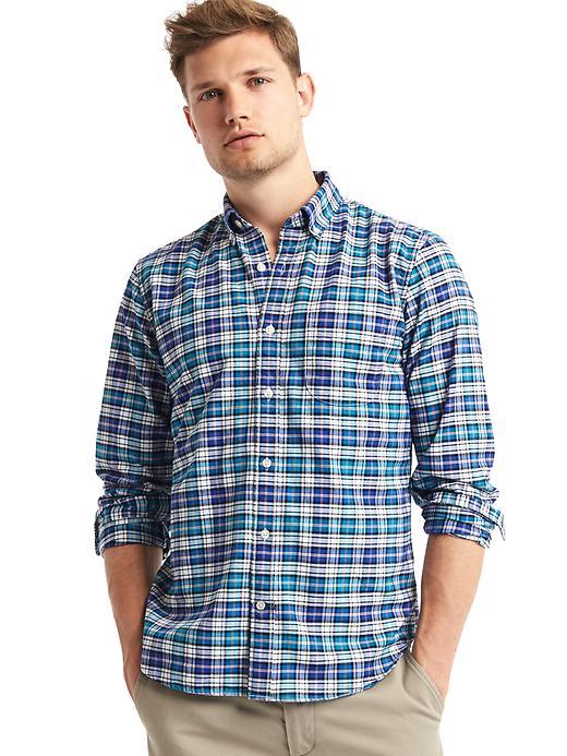 Gap Men Oxford Plaid Long Sleeve Shirt - River Teal