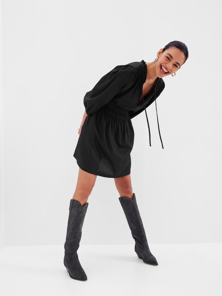 Smocked Waist Puff Mini Dress