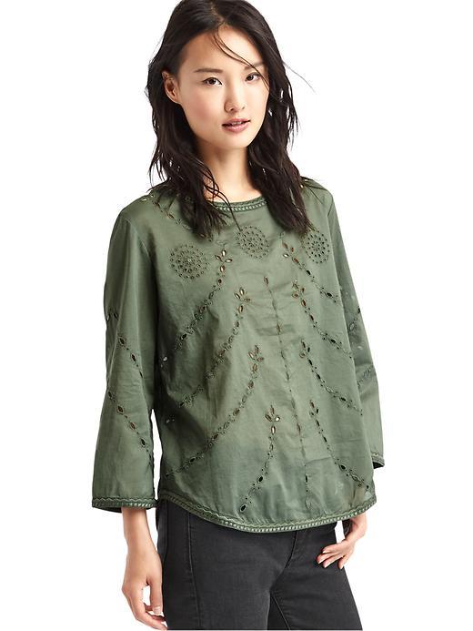Gap Women Eyelet Flowy Top - Cool Olive