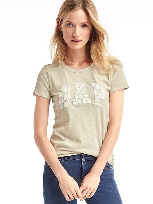 Gap Women Eyelet Logo Crewneck Tee - Oatmeal Heather