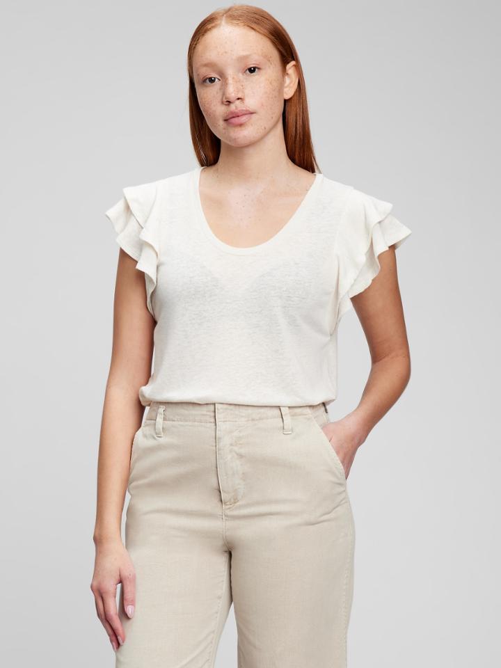 Linen Blend Flutter Sleeve Top