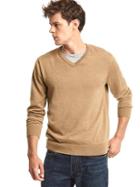 Gap Men Merino Wool V Neck Sweater - Oatmeal/camel