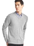 Gap Men Merino Wool V Neck Sweater - Medium Gray