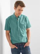 Gap Men Oxford Garment Dye Short Sleeve Standard Fit Shirt - Teal Ocean