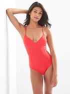 Gap Women Classic V Neck Swim One Piece - Hula Red