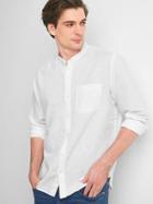 Gap Women Linen Cotton Band Collar Standard Fit Shirt - White