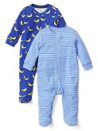 Gap Banana And Stripes Footed One Piece 2 Pack - Matisse Blue