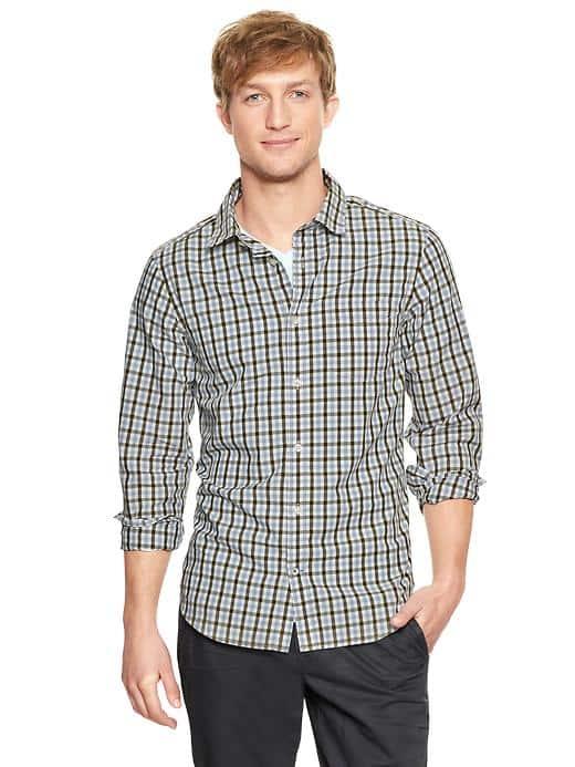 Gap Men Lived In Wash Olive Plaid Shirt - Chives