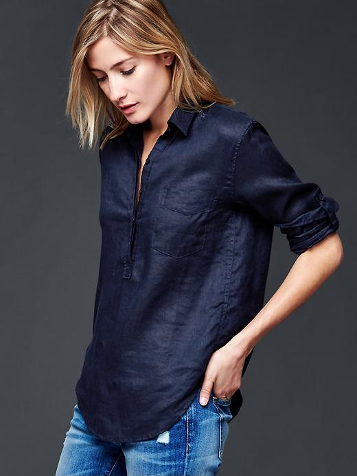 Gap Women Linen Henley - True Indigo