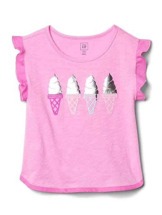 Gap Embellished Graphic Slub Flutter Tee - Neon Light Pink