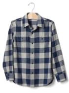 Gap Buffalo Plaid Button Shirt - Grey Heather