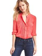 Gap Women Lace Panel Pintuck Dobby Blouse - Rosehip