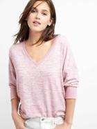 Gap Women Softspun Crop V Neck Sweatshirt - Princess Pink