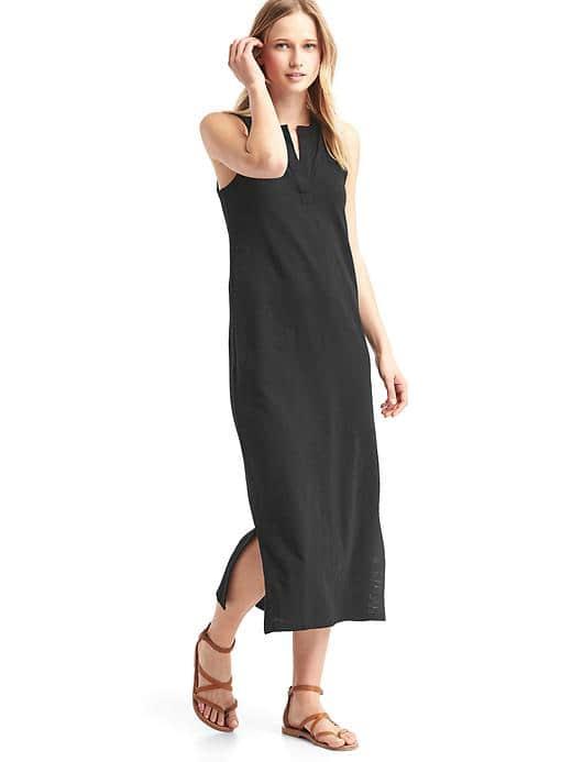Gap Women Sleeveless Split Neck Maxi Dress - True Black