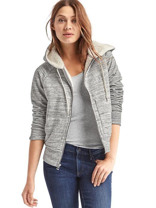 Gap Women Sherpa Zip Hoodie - Space Dye Grey Marl