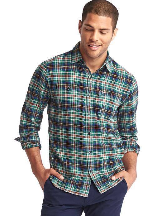 Gap Men Multi Plaid Flannel Shirt - Jade Fountain