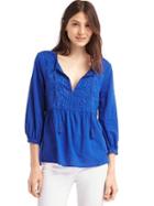 Gap Women Embroidery Tassel Split Neckline Top - Active Blue
