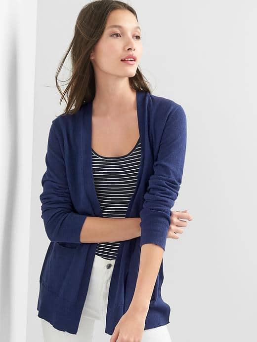 Gap Women Linen Tie Belt Cardigan - Comet Blue