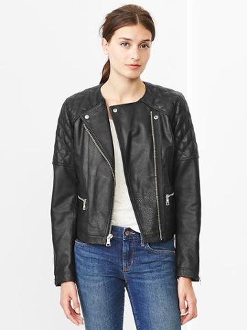 Gap Quilted Leather Moto Jacket - True Black