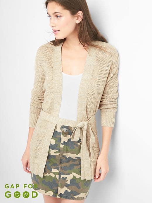 Gap Women Textured Wrap Belt Cardigan - Oatmeal Heather