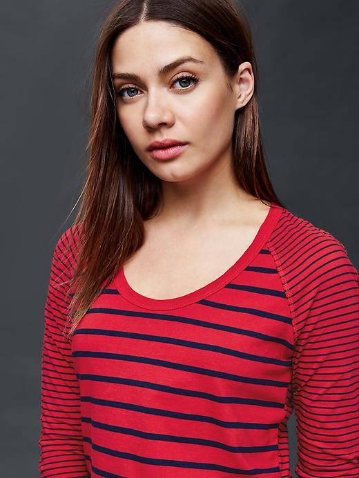 Gap Vintage Wash Three Quarter Sleeve Stripe Tee - Pure Red