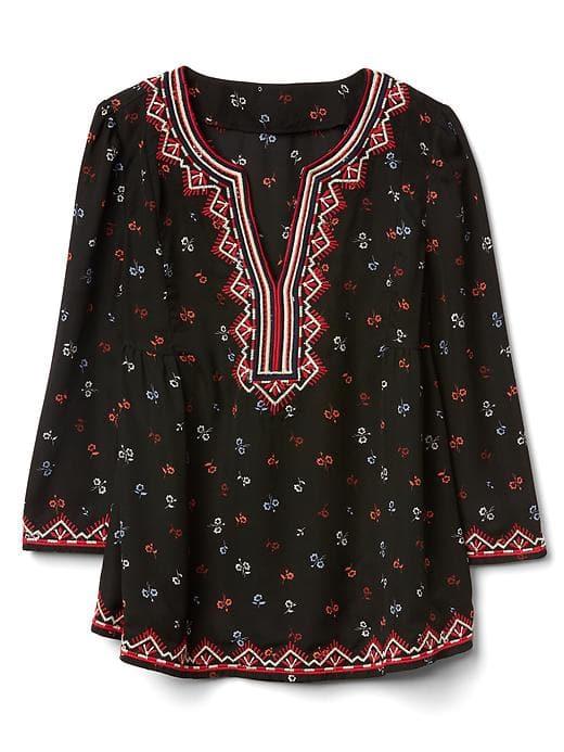 Gap Women Geo Trim Bell Sleeve Blouse - Black Floral